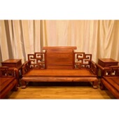 缅甸花梨大果紫檀中式 直背卷书沙发十件套宝座客厅组合红木家具