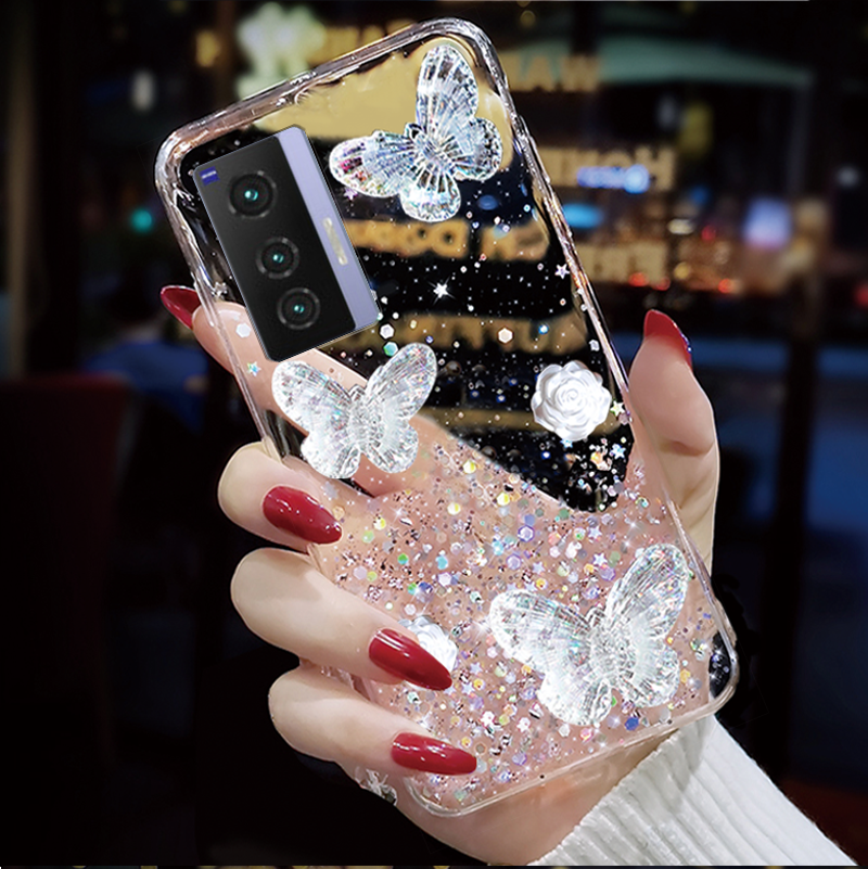 可爱玫瑰蝶碟滴胶透明适用VIVO X70PRO十+手机壳X70新款viv0x个性X60Pr0曲屏版X50奢华vivi潮牌vovo小清新x7o
