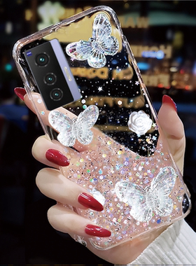 可爱玫瑰蝶碟滴胶透明适用VIVO X70PRO十+手机壳X70新款viv0x个性X60Pr0曲屏版X50奢华vivi潮牌vovo小清新x7o