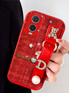 布艺小香风红色本命年适用vivoY76s手机壳春节T1针织Y50t秋冬S18e/2026年Y55s高级感Y77 5G毛绒Z1保护套Y5s