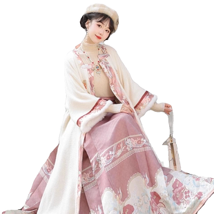 原创明制汉服马面裙女秋冬季款中国风加厚加绒方领对襟衫外套改良