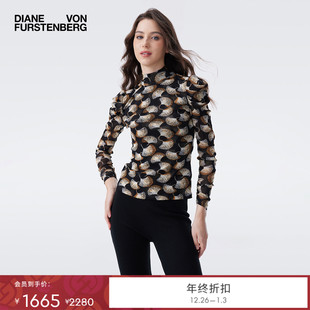 弹力网纱银杏叶叠影上衣BL3T005 DVF2025秋冬新款 弹力网纱