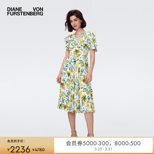 DVF茶歇裙荷叶袖 碎花裙复古绉纱连衣裙DS2S040