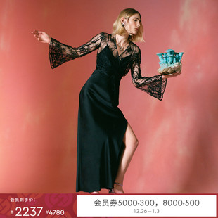 吊带两件套连衣裙DL4R047 DVF礼服蕾丝裙喇叭袖 小黑裙