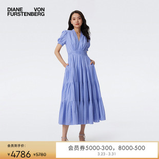 DVFV领短袖 连衣裙DS1T032 茶歇裙长春花紫中长款