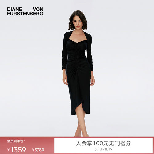 DVF复古方领轻礼服小黑裙连衣裙