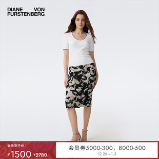 DVF2025新款 黑白色魅影天鹅图案铅笔裙半裙KM4S006