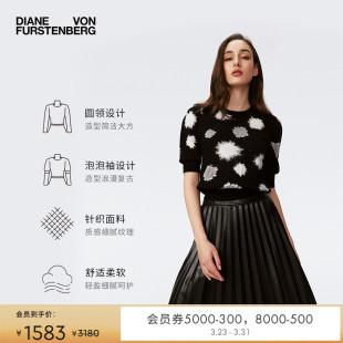 针织套头衫 DVF黑白圆点圆领泡泡袖 WS4S001 提花工艺