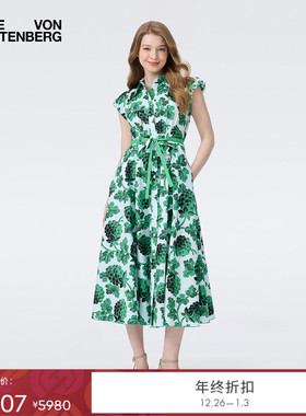 [博主同款]DVF2025秋季新款度假夏日绿莓果花短袖衬衫裙DS2T013