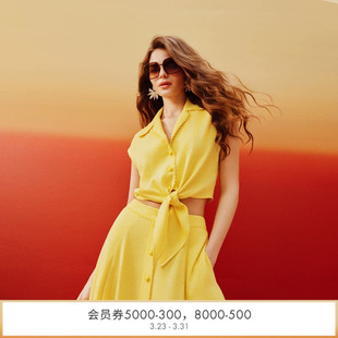 DVF2026春夏新款 A字裙柠檬黄色优雅感休闲度假高腰半身裙KM1U002