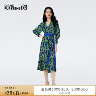 DVF度假V领A字裙长袖 裹身连衣裙DW4R003 中长款