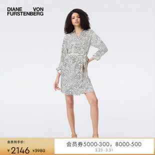 DVF米白波点几何图案裹身裙连衣裙DW2T004 博主同款