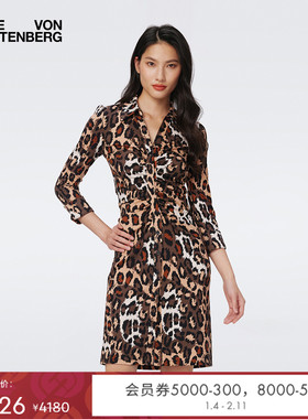 DVF豹猫纹动物印花衬衫式连衣裙DL3S019