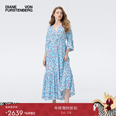 DVF2025秋冬冰河蓝藤蔓花卉图案七分袖 海岛度假 连衣裙DL2T012
