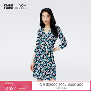 [100%真丝]DVF V领植物印花针织桑蚕丝裹身连衣裙DW4R013