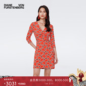 100%真丝 DVF红色印花针织桑蚕丝裹身连衣裙DW2S017