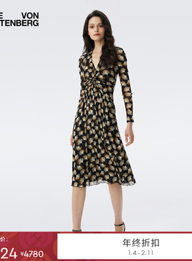 [弹力网纱]DVF2025秋冬新款弹力网纱银杏叶叠影图案连衣裙DL3T008