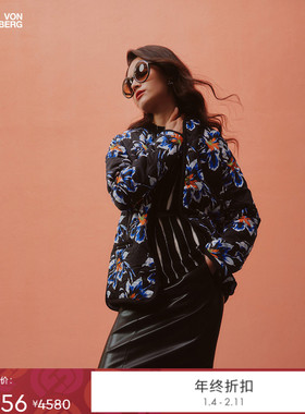 [双面穿]DVF2025秋冬水墨百合图案曜石黑双面穿棉服外套QS3T001