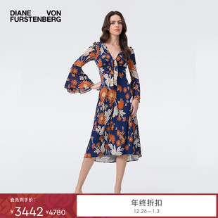 DVF2025秋季 连衣裙DL2T011 深蓝太阳花卉长袖