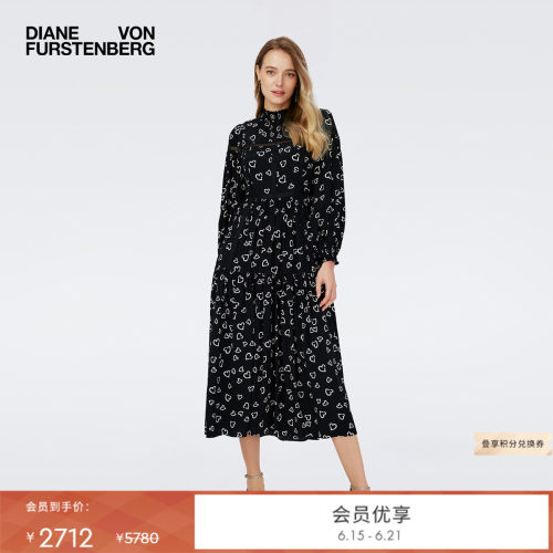 DVF黑白可爱桃心图案连衣裙