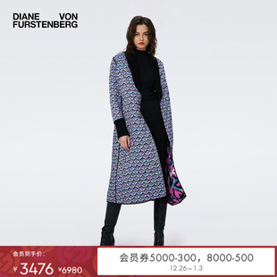 棉服外套QL3S001 DVF秋冬紫色漂浮花朵菱形几何绗缝长款 双面穿