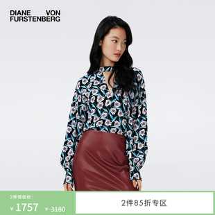 DVF 宽松上衣BL4R015 POLO领衬衫 植物印花长袖