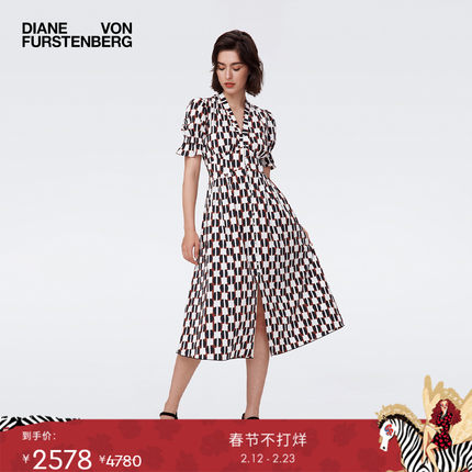 [玫瑰相似款]DVF度假泡泡袖茶歇裙印花连衣裙DS2S004