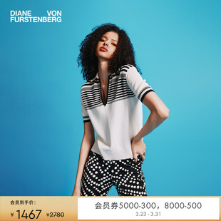 DVFV领米白条纹图案短袖 针织上衣WS2T003