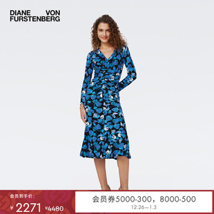 DVF植物印花天丝羊毛长袖 连衣裙DL4R062 中长款