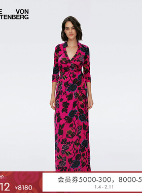 [玫瑰印花][100%真丝]DVF印花桑蚕丝裹身连衣裙长裙DW4R014