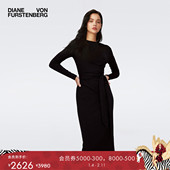 中长款 DVF气质曜石黑色长袖 围裹式 连衣裙MR62E00
