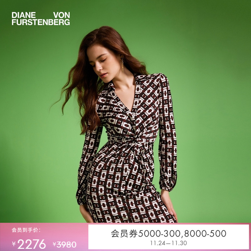 DVFV领长袖短款几何印花连衣裙