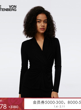 DVF V领交叉扭结黑色上衣BL3S013