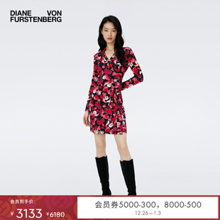 短款 DVF度假红裙长袖 桑蚕丝裹身连衣裙DW4R016 100%真丝