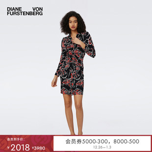 连衣裙DL3S014 修身 DVF 黑红蝴蝶印花长袖