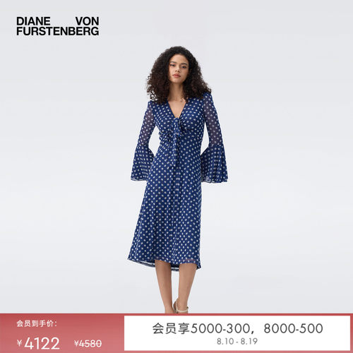 [重工植绒网纱]DVF2026早秋新款波点系带法式喇叭袖连衣裙DL2U008