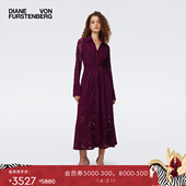 重工蕾丝花卉 DVF梅子红气质纯色蕾丝长裙连衣裙DL3S041