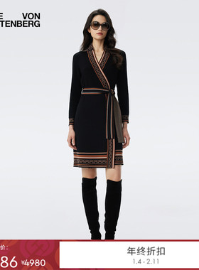 [提花工艺]DVF2025秋冬新款曜石黑羊毛混纺针织提花裹身裙DR3T004