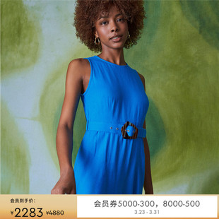 DVF圆领蓝色长款 度假纯色长裙连衣裙DS1S060