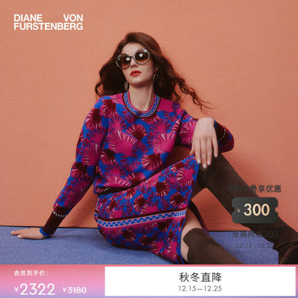 [提花工艺]DVF2025秋冬新款针织提花粉蓝扇形几何针织衫WL3T002