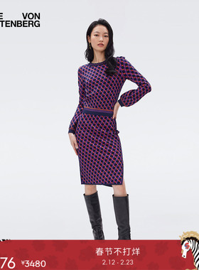 [博主同款]DVF圆领套头毛衣几何提花长袖针织衫WL3R008