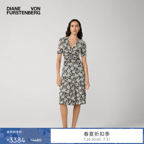 [双面穿]DVF2026春夏度假虎纹玫瑰鱼骨褶弹力网纱连衣裙DS1U001