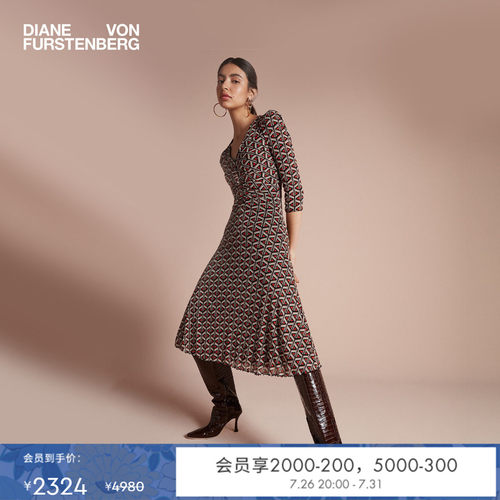 DVF黑红蝴蝶/几何双面连衣裙
