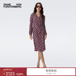 多彩棋盘格女士长袖 DVF2025秋冬新款 连衣裙DL3T007 天丝羊毛