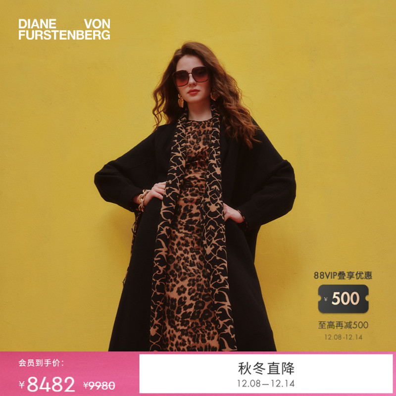 [双面穿]DVF2025秋冬新款阿拉伯藤蔓与黑色双面毛呢大衣CL3T002