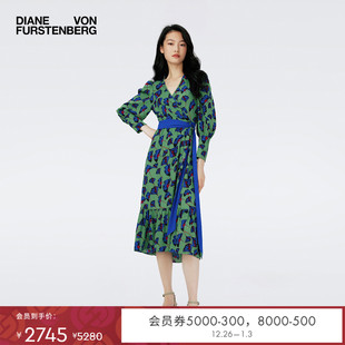DVF度假V领A字裙长袖 裹身连衣裙DW4R003 中长款