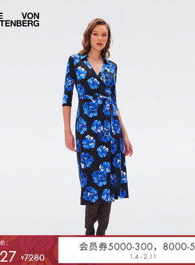 [100%真丝]DVF POLO领七分袖中长款桑蚕丝裹身连衣裙DW3R013