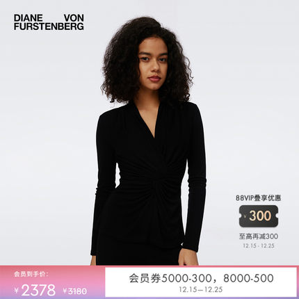 DVF V领交叉扭结黑色上衣BL3S013