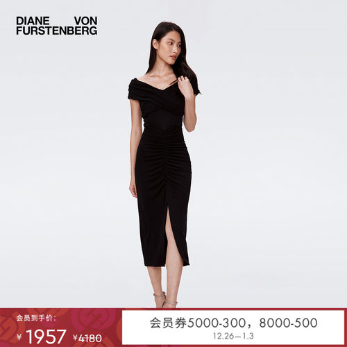 DVF曜石黑一字领连衣裙