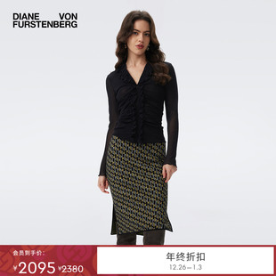 曜石黑V领打底长袖 DVF2025秋冬新款 上衣BL3T001 弹力网纱